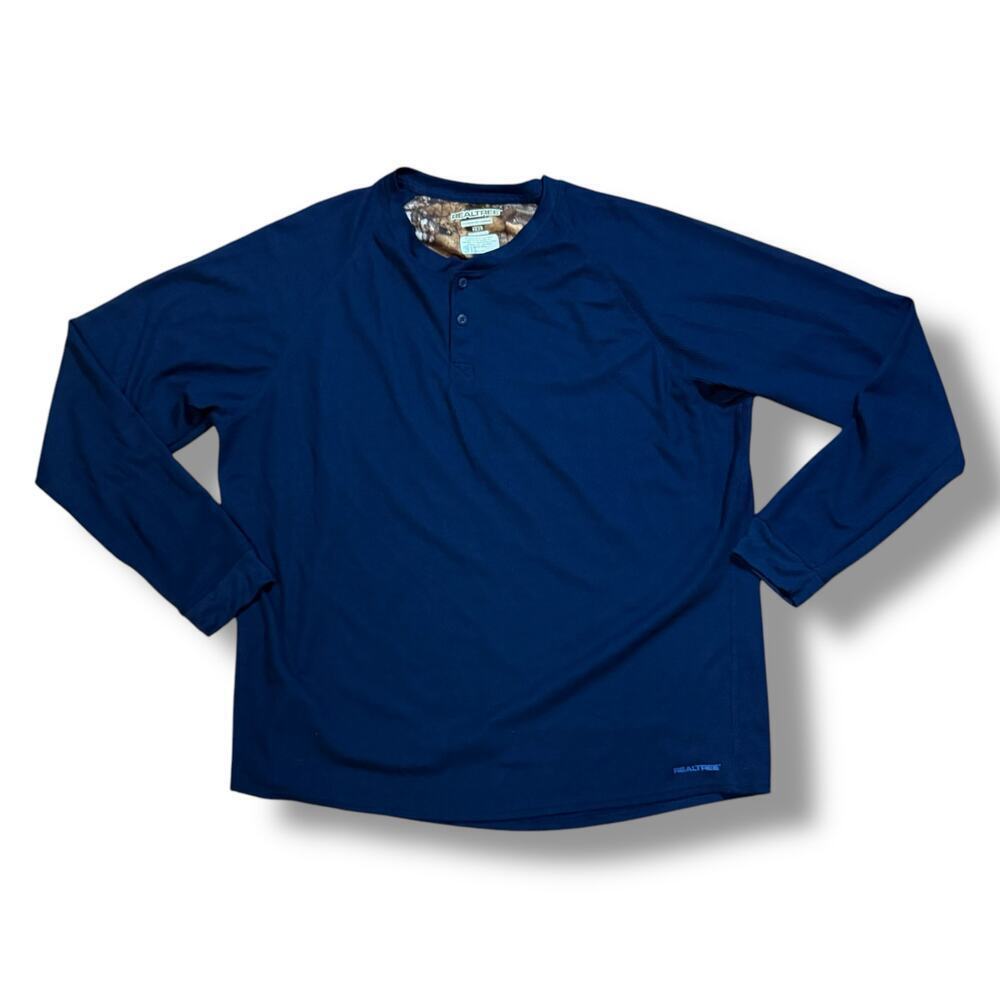 REALTREE  Layering Thermal Shirt Mens Navy Long Sleeve Waffle Henley Sz 2XL
